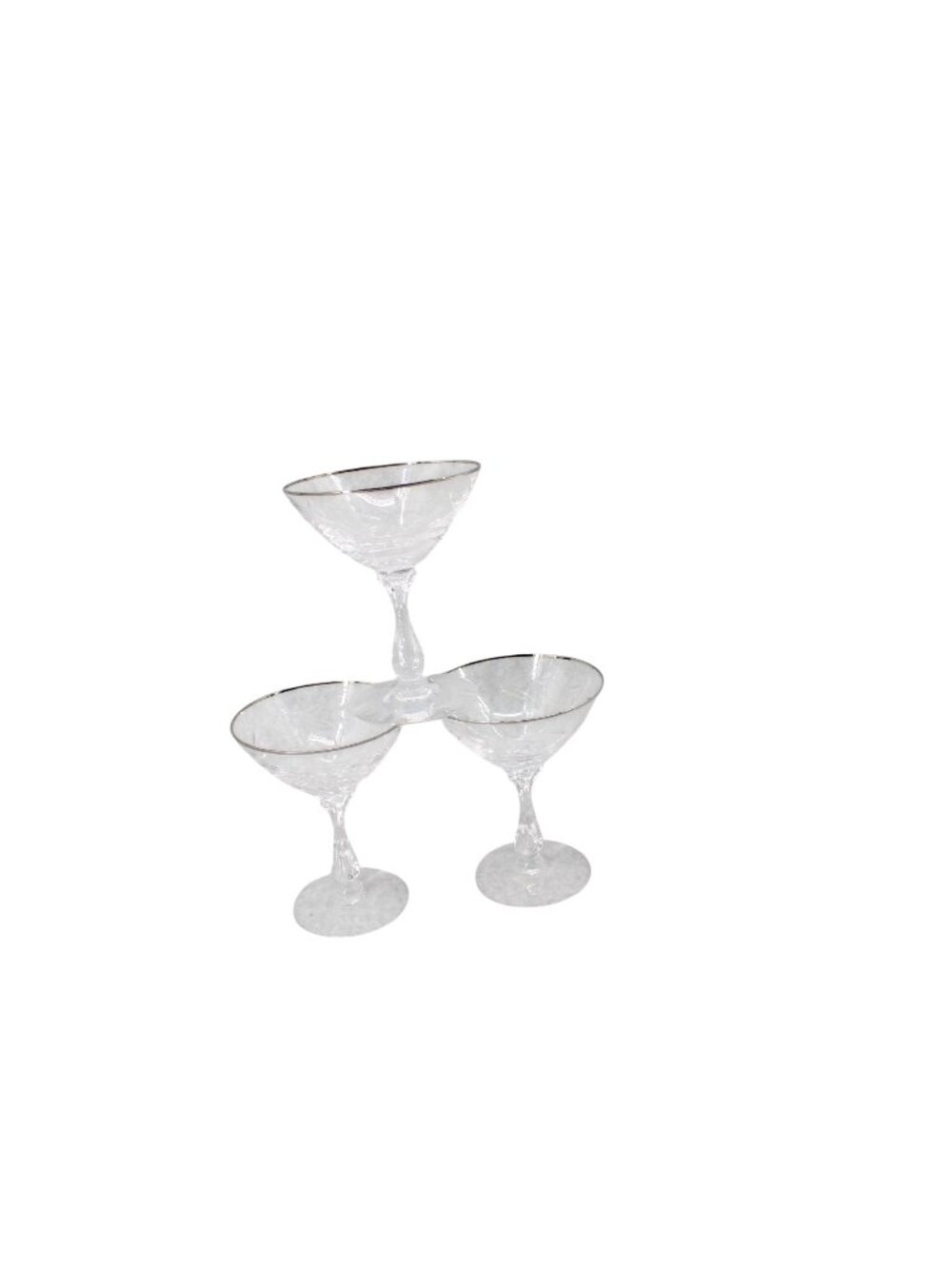 3 Tiffin Silver Rim Edged Sherbert Champagne Martini Clear Vintage 94840